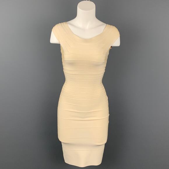 HERVE LEGER Size XS Cream Rayon Blend Bandage Marina Cocktail Dress - Picture 1 of 1